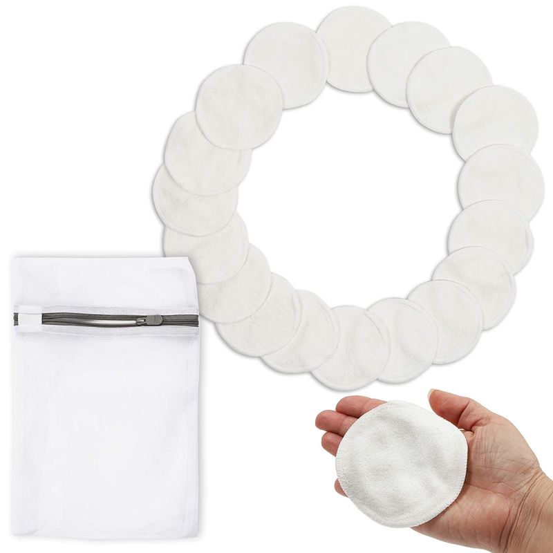 Reusable Bamboo Cotton Cloth Makeup Remover Pads for Eyes & Face with Laundry Bag (3.15 In, White, 18 Pieces)