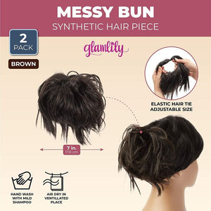 Messy Hair Bun Extension Piece, Synthetic (2 Pack, Brown)