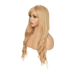 Long Wavy Blonde Synthetic Wig with Bangs for Women, 25 Inch Hair Wig