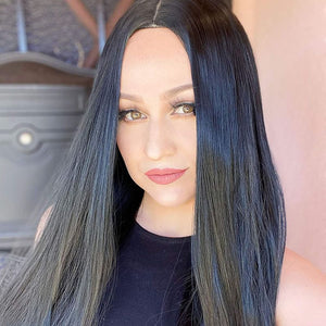 Long Straight Black Wig with Middle Part, Synthetic (27 Inches)