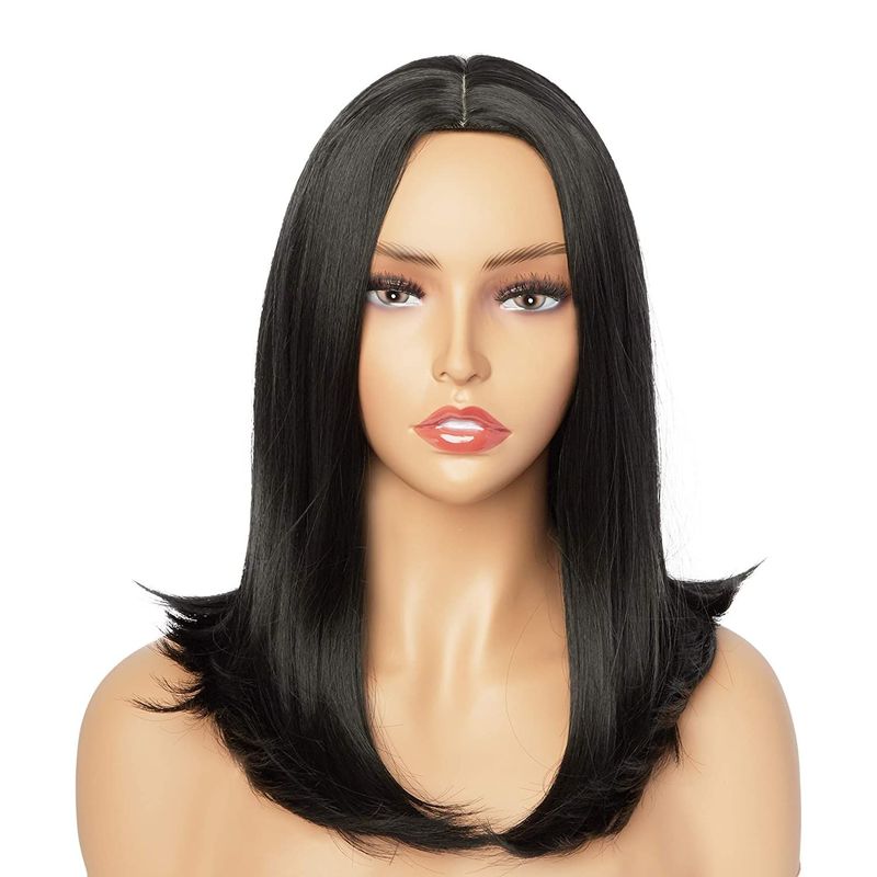 Black Long Bob Wig with Middle Part, Straight, Synthetic (17 Inches)