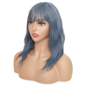 2 Pack Colorful Bob Wigs with Bangs, Shoulder Length (Pink and Blue)