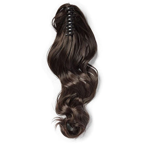 Long Medium Brown Ponytail Extension, Wavy Synthetic Hair (18 In)