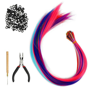 Rainbow Microbead Tip Hair Extensions and Tools (20 In, 202 Pieces)