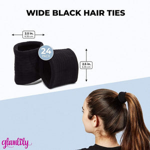Thick Hair Ties for Women, Wide Ponytail Holders (Black, 24 Pack)