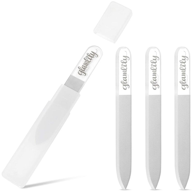 Nano Glass Nail File Polished Shiner Buffer Set with Cases (3.5 In, 4 Pack)