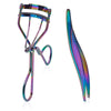 Metallic Rainbow Eyelash Curler and Tweezers for Women (2 Piece Set)