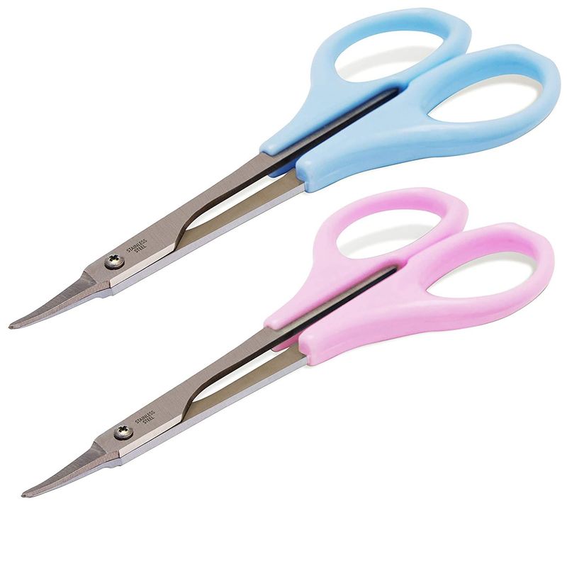 Curved Eyebrow Trimming Scissors, False Lashes Trimmer (Blue, Pink, 2 Pack)