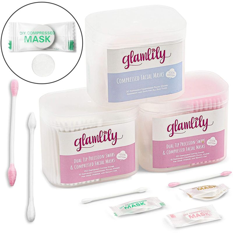 Compressed Beauty Mask Sheets & Cotton Swabs Set 3 Pack (360 Pieces)