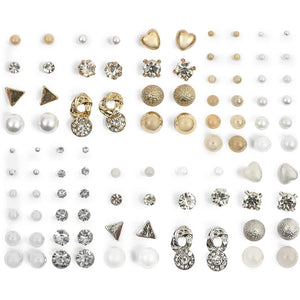 Silver and Gold Stud Earrings Set for Women (48 Pairs)