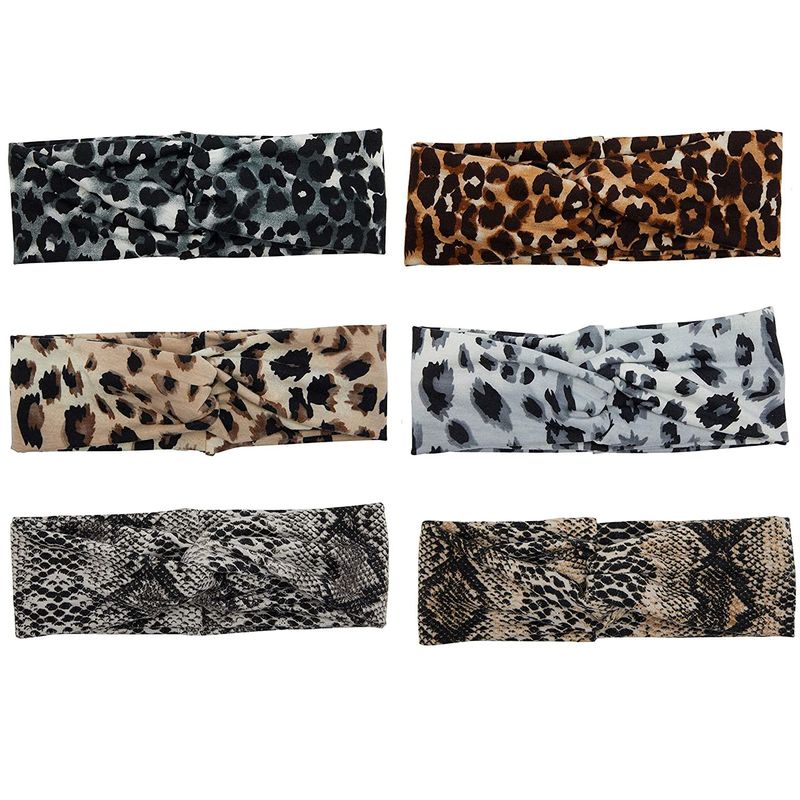 Twist Headbands for Women, Leopard and Snake Print Headwraps (6 Pack)