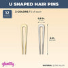 U Shaped Hair Pins, Metal Chignon Pin for Women and Girls (2 Colors, 12 Pack)