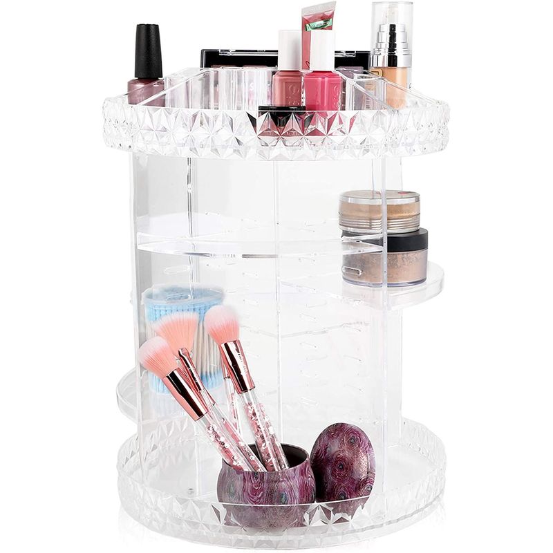 Glamlily Acrylic Makeup Brush Holder with Lid and Beads Cosmetic Storage Organizer (6 x 5.7 x 9.25 in)