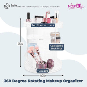360 Degree Rotating Makeup Organizer, Cosmetic Storage (10.75 x 14 In)