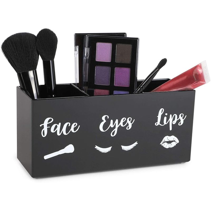 3 Slot Acrylic Makeup Brush Holders, Face Eyes Lips (7.9 x 3.75 x