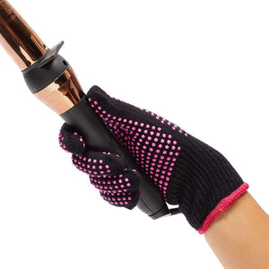 Heat Resistant Gloves for Hair Styling, Curling Iron (Black, Pink, 2 Pairs)
