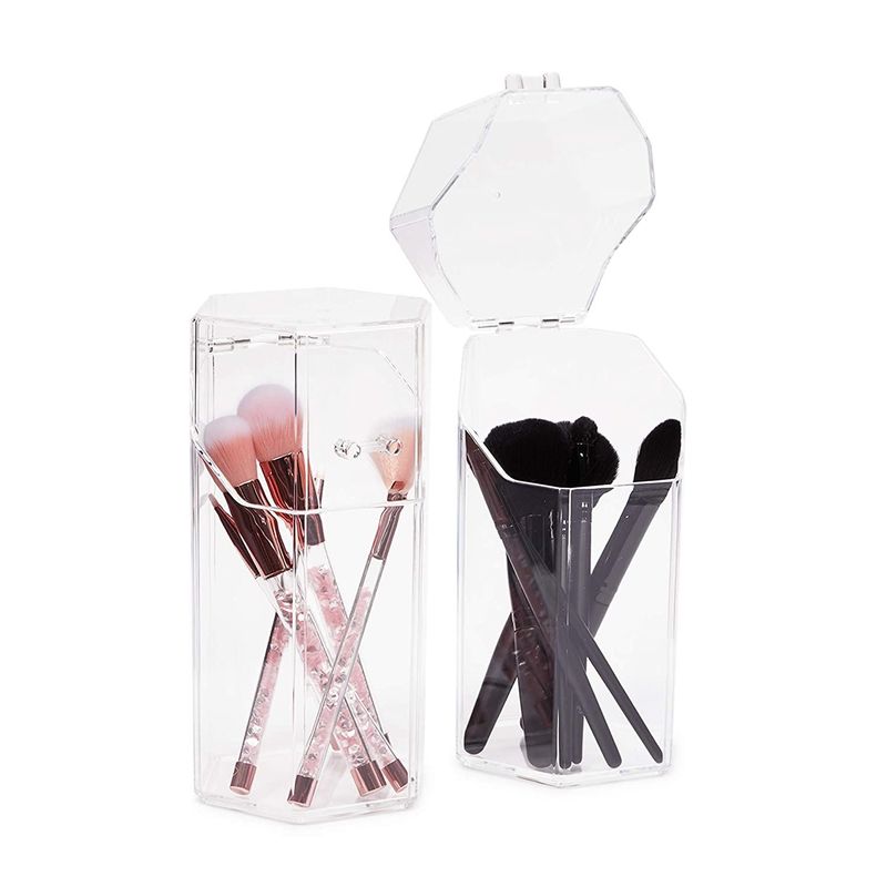Lefiocky Makeup Brush Holder with Lid and Qtip Holder Set, Clear