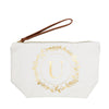 Gold Initial U Personalized Makeup Bag for Women, Monogrammed Canvas Cosmetic Pouch (White, 10 x 3 x 6 In)