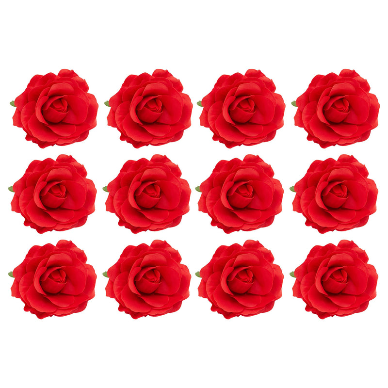 12 Pack Red Rose Flower Hair Clips for Women and Girls (3.5 In)