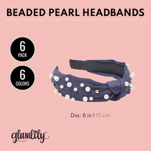 Pearl Knot Headbands for Women and Girls, Fashion Headbands with Pearls (6 Colors, 6 Pack)