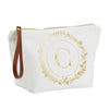 Gold Initial C Personalized Makeup Bag for Women, Monogrammed Canvas Cosmetic Pouch (White, 10 x 3 x 6 In)