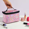2 Pack Holographic Makeup Bag, Travel Cosmetic Storage Case (Pink and Blue, 8 x 5.5 x 5 In)