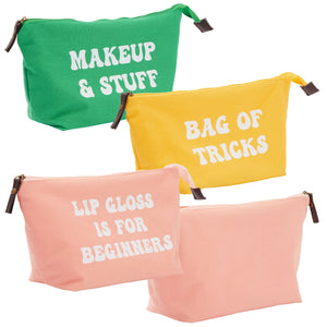 6 Pack Small Canvas Makeup Bags with Zipper for Women, 3 Colors/Designs (8 x 4 x 6 In)