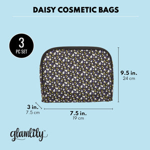 3 Pieces Glamlily Daisy Makeup Bags Set for Women, Cosmetic Travel Pouch Toiletry Organizer