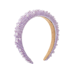 2 Pack Crystal Headbands for Women, Padded Pearl Headband (Lavender, White)
