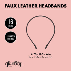 16 Pack Thin Faux Leather Headbands for Teens and Youth, Hair Accessories in Assorted Colors