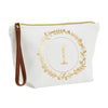 Gold Initial I Personalized Makeup Bag for Women, Monogrammed Canvas Cosmetic Pouch (White, 10 x 3 x 6 In)
