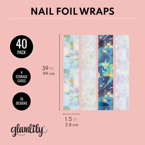 40 Rolls Marble Nail Art Foil Transfer Stickers for Acrylic & Natural Nails, Manicure Supplies, 10 Designs, 1.5 x 39 in
