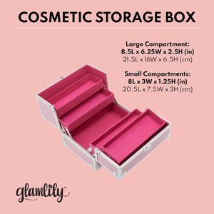 Pink Makeup Train Case with Lock and 2 Keys, 3-Tier Cosmetic Storage Box